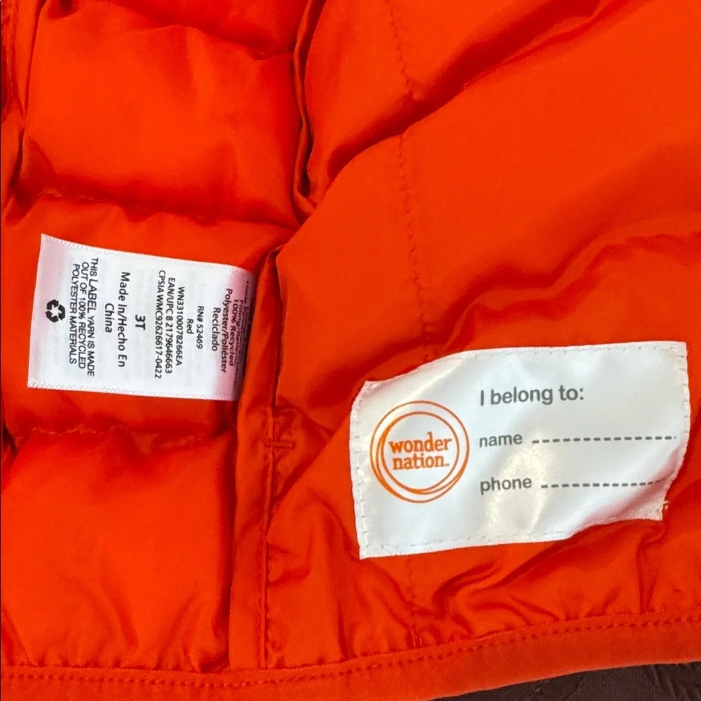 🌟3/$15🌟. NWOT Wonder Nation Puffer Coat. Size 3T - Picture 4 of 10